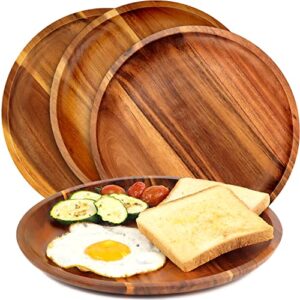 fanichi wooden plates (set of 4-11inch) dinner plates, acacia round wood plates, unbreakable classic plates, easy cleaning & lightweight for dishes snack, dessert, housewarming, christmas gift