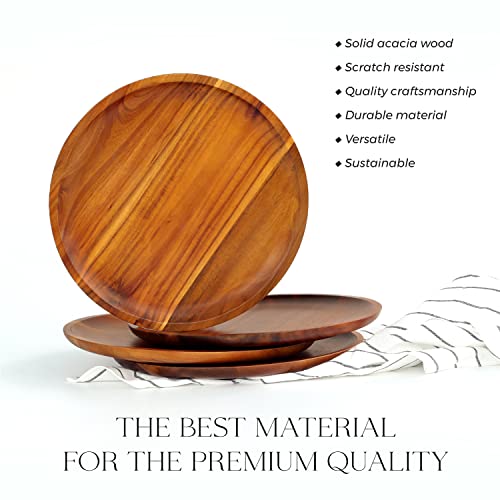 FANICHI Wooden plates (set of 4-11inch) Dinner Plates, Acacia Round Wood Plates, Unbreakable Classic Plates, Easy Cleaning & Lightweight for Dishes Snack, Dessert, Housewarming, Christmas Gift