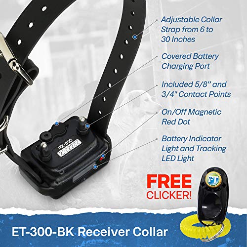 Educator - ET-300 Black - Ecollar Dog Training Collar with Remote Control - 1/2 Mile Range, Waterproof, Rechargeable, 100 Training Stimulation Levels, Vibration and Tone W/PetsTEK Training Clicker