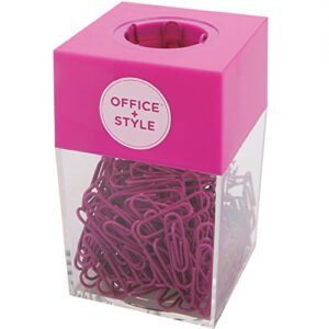 office style paper clip dispenser with magnetic lid, 200 paper clips, pink (os-200pcpink)