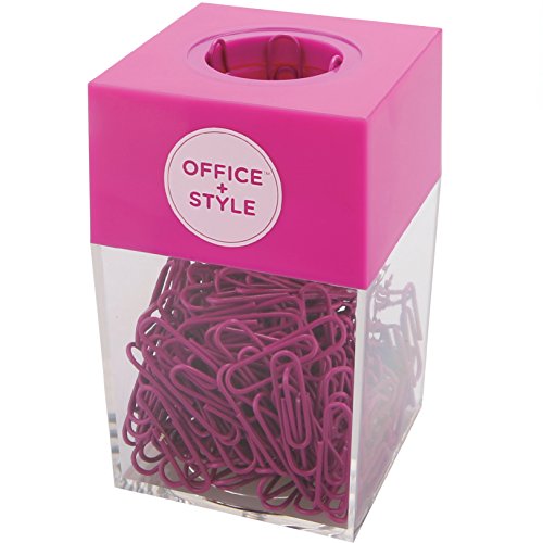 Office Style Paper Clip Dispenser with Magnetic lid, 200 Paper Clips, Pink (OS-200PCPINK)