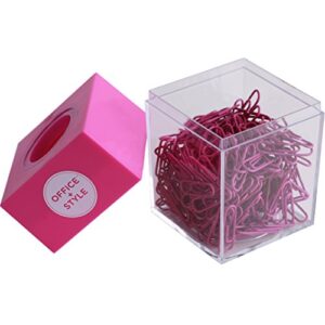 Office Style Paper Clip Dispenser with Magnetic lid, 200 Paper Clips, Pink (OS-200PCPINK)