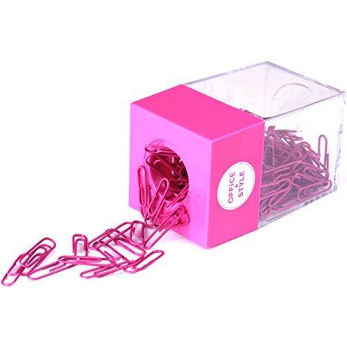 Office Style Paper Clip Dispenser with Magnetic lid, 200 Paper Clips, Pink (OS-200PCPINK)