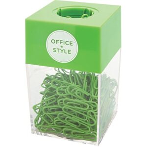 office style paper clip dispenser with magnetic lid, 200 paper clips, green (os-200pcgreen)