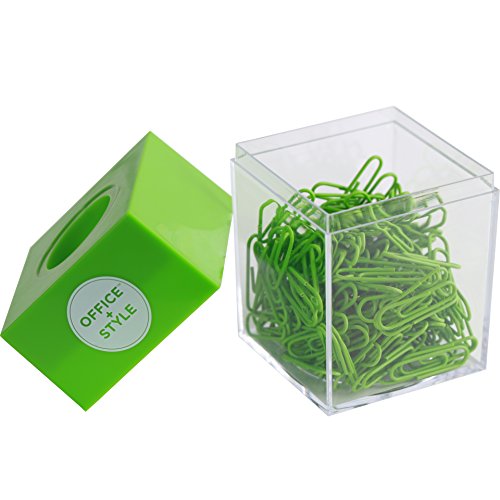 Office Style Paper Clip Dispenser with Magnetic lid, 200 Paper Clips, Green (OS-200PCGREEN)