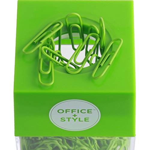 Office Style Paper Clip Dispenser with Magnetic lid, 200 Paper Clips, Green (OS-200PCGREEN)