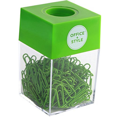Office Style Paper Clip Dispenser with Magnetic lid, 200 Paper Clips, Green (OS-200PCGREEN)