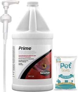 seachem prime fresh and saltwater conditioner 4 liters with dispenser pump,and 10ct pet wipes