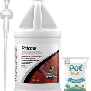 Seachem Prime Fresh and Saltwater Conditioner 4 Liters with Dispenser Pump,and 10ct Pet Wipes