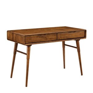 luulake mid century modern desk writing desk with drawers solid wood desk for home office small study table walnut 48x18