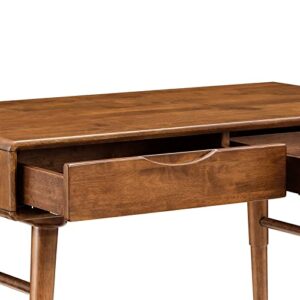 LuuLake Mid Century Modern Desk Writing Desk with Drawers Solid Wood Desk for Home Office Small Study Table Walnut 48x18