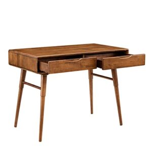 LuuLake Mid Century Modern Desk Writing Desk with Drawers Solid Wood Desk for Home Office Small Study Table Walnut 48x18