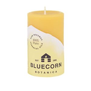 bluecorn botanica beeswax pillar candle scented with lemongrass, cassia & rosemary essential oils - 2" x 3"