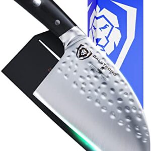 Dalstrong Serbian Chef Knife - 7.5 inch - Gladiator Series Elite - German HC Steel - Meat Cleaver Knife - Hammered Blade Finish - Razor Sharp Kitchen Knife - G10 Handle - w/Sheath - NSF Certified