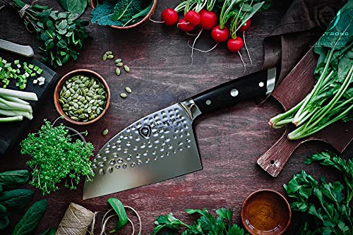 Dalstrong Serbian Chef Knife - 7.5 inch - Gladiator Series Elite - German HC Steel - Meat Cleaver Knife - Hammered Blade Finish - Razor Sharp Kitchen Knife - G10 Handle - w/Sheath - NSF Certified