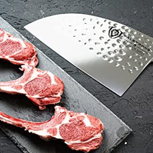 Dalstrong Serbian Chef Knife - 7.5 inch - Gladiator Series Elite - German HC Steel - Meat Cleaver Knife - Hammered Blade Finish - Razor Sharp Kitchen Knife - G10 Handle - w/Sheath - NSF Certified