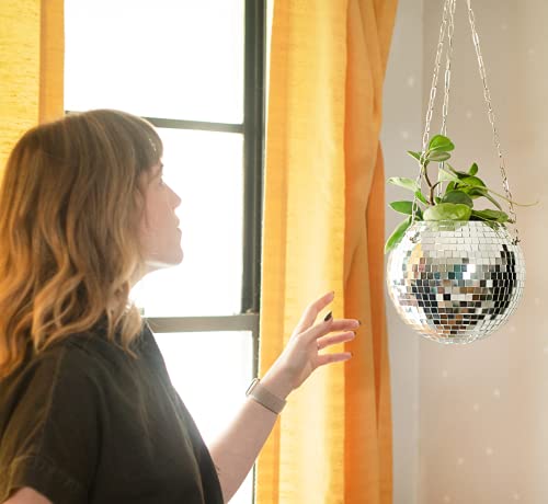 DADO 8" Disco Ball Planter - Disco Planter for indoor plants- Disco Ball Plant Hanger - unique plant pots - Boho Disco Ball hanging planter - Planters for indoor plants - hanging pots disco ball decor