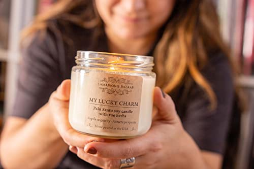 My Lucky Charm - Cleansing Palo Santo with Rue (Ruda) Herbs - Large Candle for Healing, Good Luck and Protection - 12 oz. Soy Candle in a Kraft Box