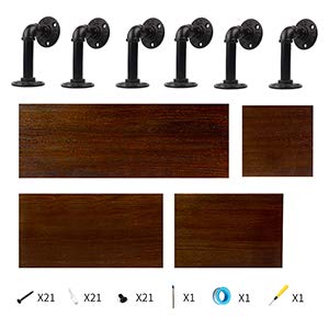 MANTE BLONG QTSARTISAN 24-Inch Industrial Pipe Floating Shelves Wall Mounted, Rustic Wood Wall Shelves Set of 4 for Bedroom, Bathroom, Living Room, Kitchen,Office and More (4 Shelves, Brown)