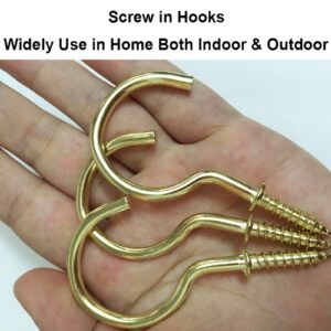 XeeDoo Cup Hooks for Hanging,12 Pack 2 inch Metal Screw in Ceiling Hooks Heavy Duty Brass Plated Hooks Holders for Outdoor Indoor,Gold