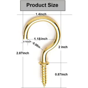 XeeDoo Cup Hooks for Hanging,12 Pack 2 inch Metal Screw in Ceiling Hooks Heavy Duty Brass Plated Hooks Holders for Outdoor Indoor,Gold