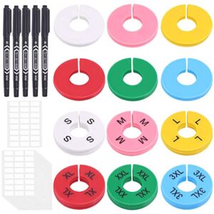 glarks 54pcs 6 colors『s-xxxl』and 6 colors blank round clothes size dividers rack size closet dividers with 5pcs marker pens and white labels