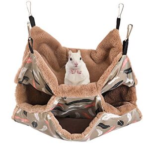 bokemar small animals warm plush triple bunkbed cage hanging hammock bed,guinea pig cage accessories bedding, warm hammock for parrot ferret squirrel hamster rat playing sleeping