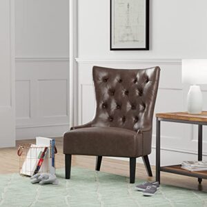 Amazon Basics Kingsolver Tufted Leather Living Room Accent Chair, 28''W, Dark Brown