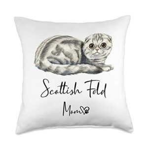 scottish fold cat owner shirts & gifts shop scottish fold mom cute cat mother kitten girl gift throw pillow, 18x18, multicolor