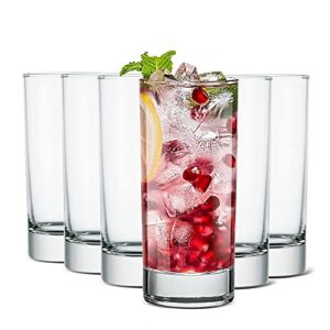 luxu premium highball drinking glasses (set of 6)-8 oz tom collins glasses,clear tall glass cups,cute cocktail glasses,lead-free water glasses bar glassware for mojito beverages and mixed drinks