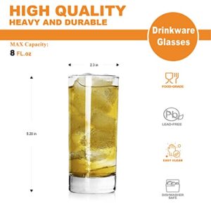 LUXU Premium Highball Drinking Glasses (Set of 6)-8 oz Tom Collins Glasses,Clear Tall Glass Cups,Cute Cocktail Glasses,Lead-free Water Glasses Bar Glassware for Mojito Beverages and Mixed Drinks