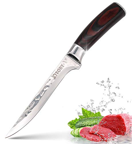 Kitory Boning Knife Forged Filleting Knife Razor sharp High-Carbon Stainless Steel Ergonomic Pakkawood Handle Professional Trimming Knife 7 INCH for Meat and Poultry