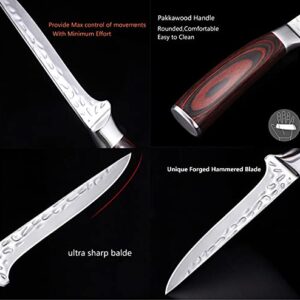 Kitory Boning Knife Forged Filleting Knife Razor sharp High-Carbon Stainless Steel Ergonomic Pakkawood Handle Professional Trimming Knife 7 INCH for Meat and Poultry