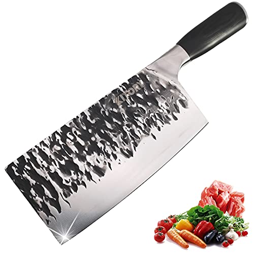 Kitory Meat Cleaver Heavy Duty Chinese Chefs Knife Forged Butcher Knife Handmade 8" Chopper Knife Traditional Kitchen Knife for Cutting Chopping Meats, Small Bones and Vegetables