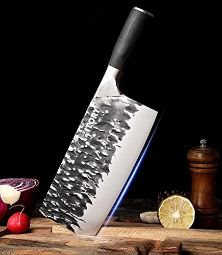 Kitory Meat Cleaver Heavy Duty Chinese Chefs Knife Forged Butcher Knife Handmade 8" Chopper Knife Traditional Kitchen Knife for Cutting Chopping Meats, Small Bones and Vegetables