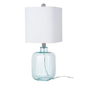 catalina 23102-001 coastal translucent glass table lamp with linen shade, 21", sea foam green