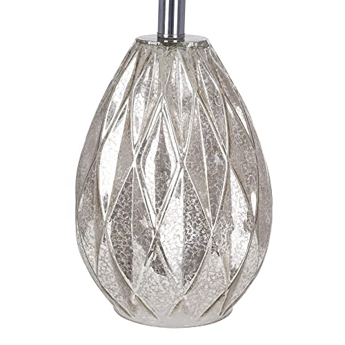 Catalina 23098-001 Glam Geometric Glass Faceted Table Lamp with Linen Shade, 22", Vintage Mercury