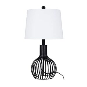 catalina 23108-001 farmhouse metal cage base table lamp with white linen shade, 23", black
