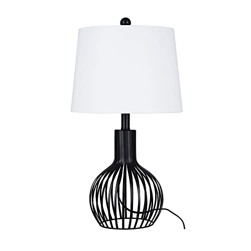 Catalina 23108-001 Farmhouse Metal Cage Base Table Lamp with White Linen Shade, 23", Black