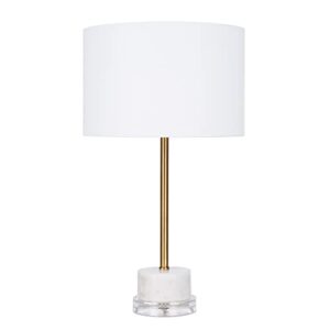 catalina 23106-001 modern marble-finish ceramic table lamp with white linen shade, 19", antique brass