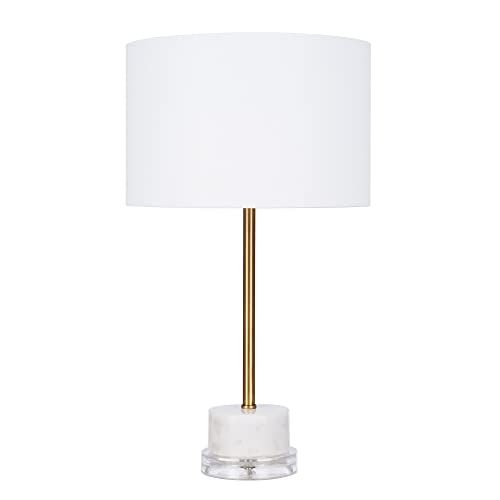 Catalina 23106-001 Modern Marble-Finish Ceramic Table Lamp with White Linen Shade, 19", Antique Brass