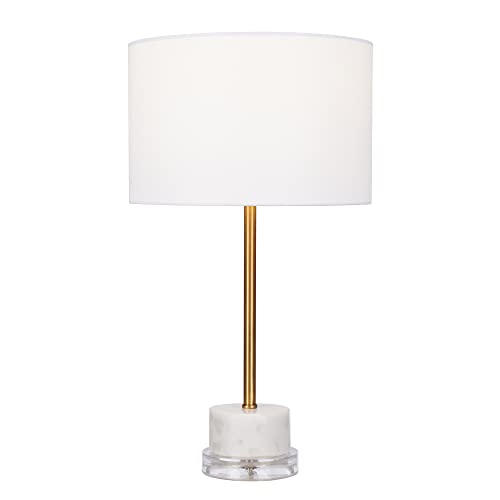 Catalina 23106-001 Modern Marble-Finish Ceramic Table Lamp with White Linen Shade, 19", Antique Brass