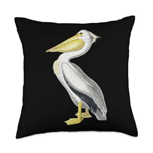 bird wildlife art cute pelican gift white pelican cute bird throw pillow, 18x18, multicolor