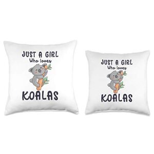 Girl Loves Koalas Cute Decorative Bedroom Couch for Girls Throw Pillow