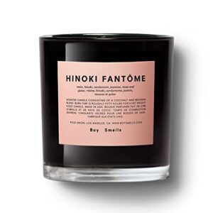 hinoki fantome boy smells candle. 50 hour long burn. coconut and beeswax blend. luxury scented candles for home 8.5 oz