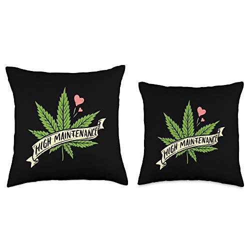 Weed Pillows Cannabis Marijuana 420 Pot-head Gifts High Maintenance Weed Cannabis Pocket 420 THC Stoner Gift Throw Pillow, 18x18, Multicolor