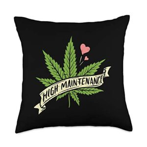 weed pillows cannabis marijuana 420 pot-head gifts high maintenance weed cannabis pocket 420 thc stoner gift throw pillow, 18x18, multicolor