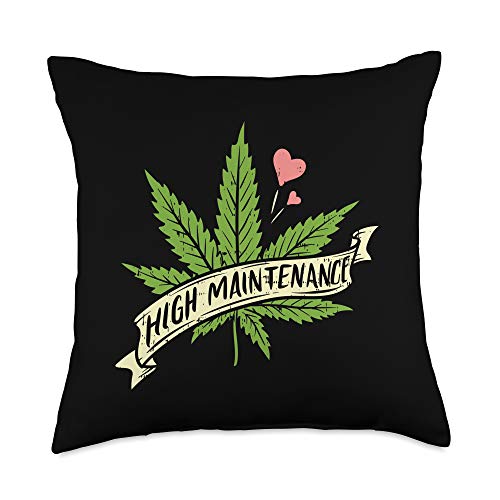 Weed Pillows Cannabis Marijuana 420 Pot-head Gifts High Maintenance Weed Cannabis Pocket 420 THC Stoner Gift Throw Pillow, 18x18, Multicolor