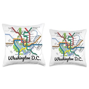 Washington DC Tourist Gift & Souvenir Co. Metro Map of Washington DC Art Gift City Rail Transit Subway Throw Pillow, 18x18, Multicolor