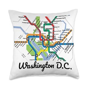 washington dc tourist gift & souvenir co. metro map of washington dc art gift city rail transit subway throw pillow, 18x18, multicolor